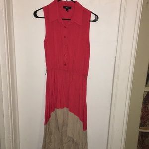 BCX coral and tan high low dress